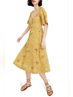 Madewell Windowbox Floral Butterfly Flutter Sleeve Midi Dress Size 4